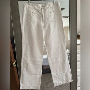 LOFT (10)off white cotton/linen cream wide leg high rise beach coastal pants y2k